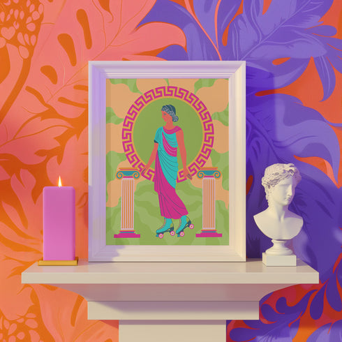 Roller Skating Grecian Goddess Art Print